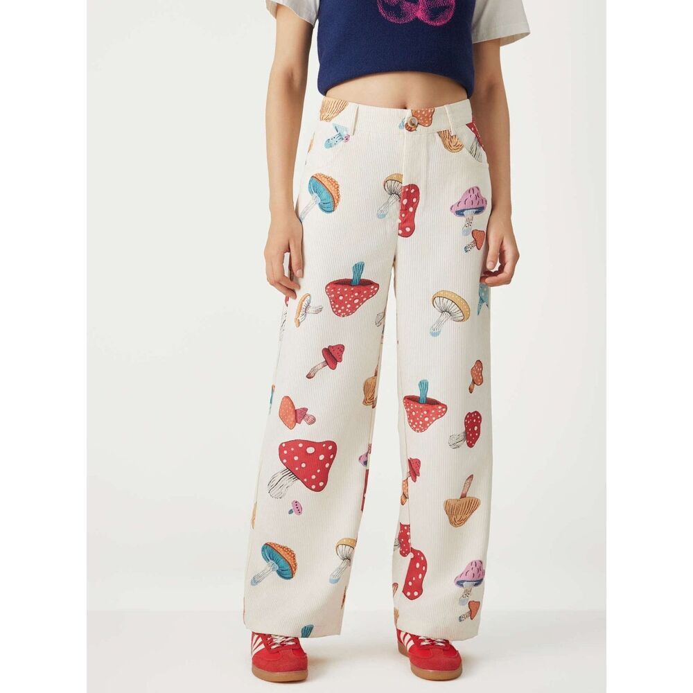 Cider CORDUROY MID WAIST MUSHROOM POCKET WIDE LEG TROUSERS (D10)